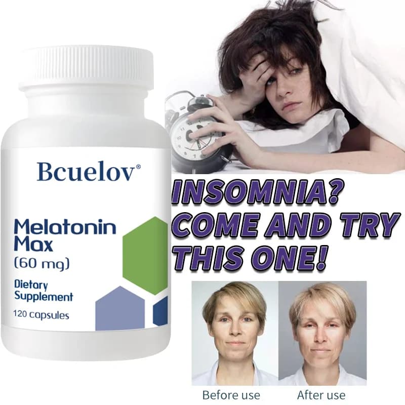 Melatonin Capsules 60mg Support Circadian Rhythm, Deep Sleep, Fall Asleep Faster, Restful Night Sleep & Immune System Health