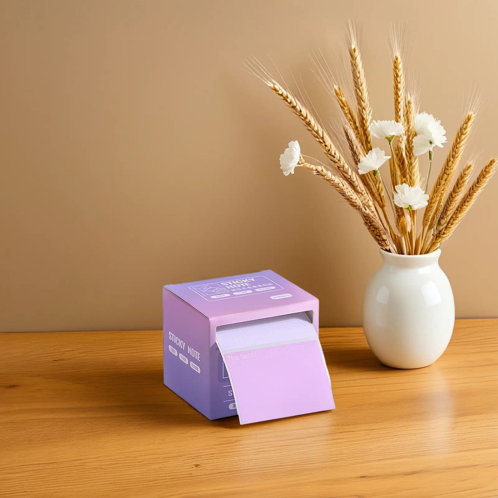 Set di 4 Blocchetti Adesivi Colorati con Dispenser Estraibile, Design a Griglia, Note Adesive Completamente Adesive per Ufficio