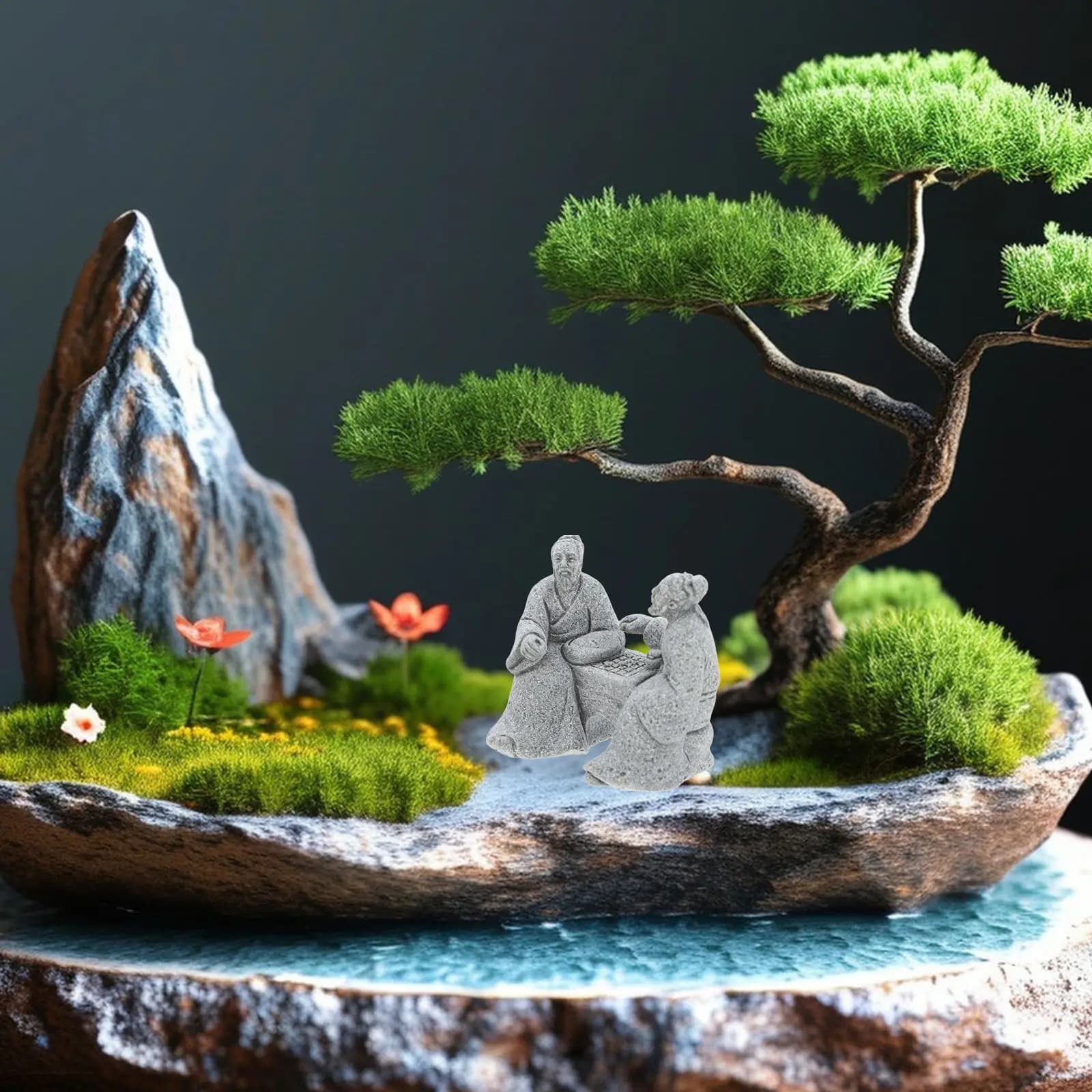 Set di Scacchi in Miniatura con Tavolo in Pietra, 2 Pezzi, Ornamento per Micro Paesaggi, Bonsai, Piante Succulente, Giardino Zen, Decorazione per Casa, Ufficio e Scrivania