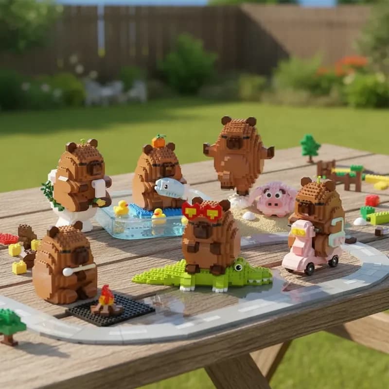 Simpatici Animali Cartoon Capibara, Micro Blocchi da Costruzione, Puzzle Fai-da-Te, Decorazione da Scrivania, Modello Perfetto come Regalo di Compleanno per Bambini