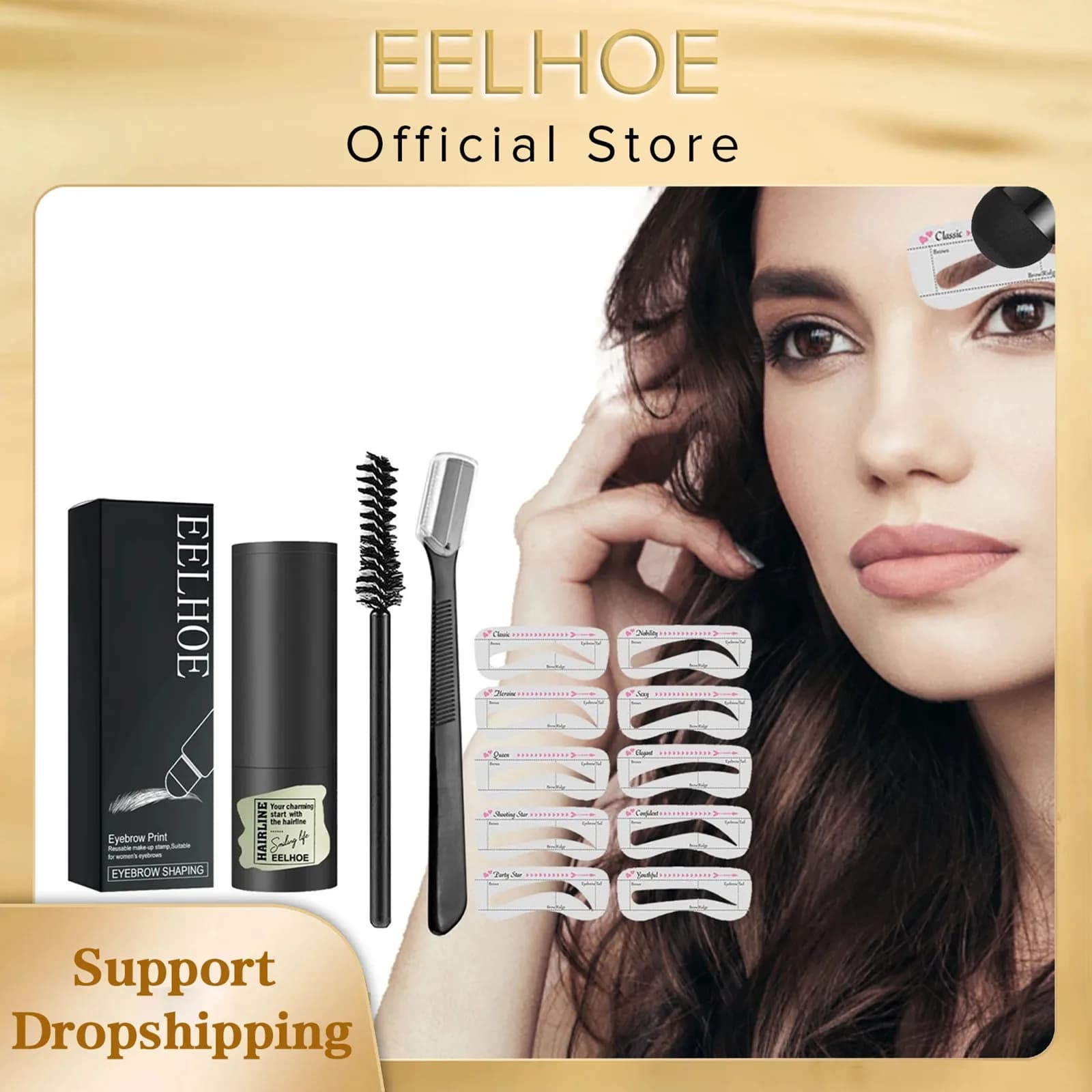 EELHOE One Step Eyebrow Stamp Shaping Kit Professional Fast Eye Brow Makeup Shape Waterproof Hairline Stick Eyebrow Brushes Set