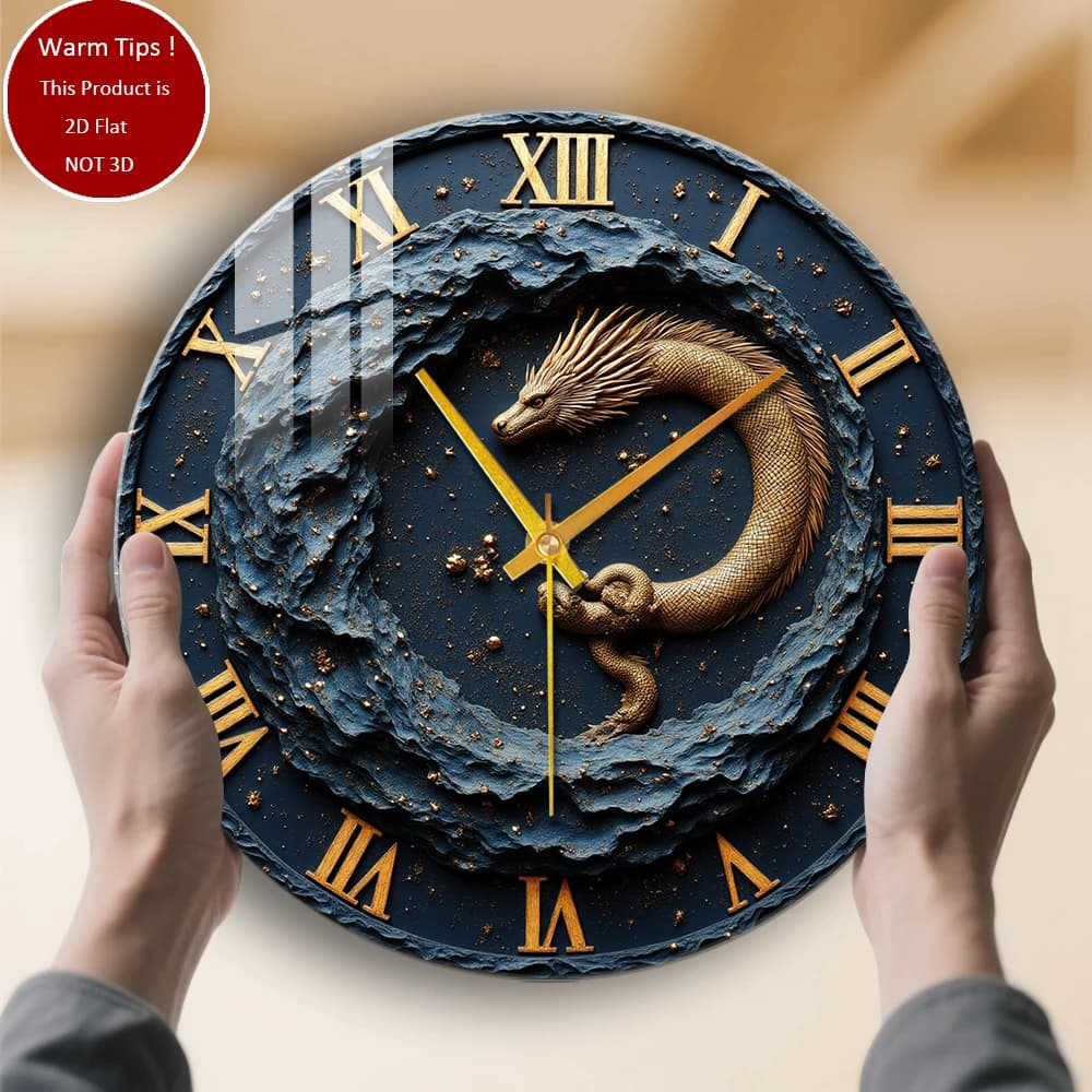 Tempered Glass Wall Clock Golden Ouroboros watch with design suitable for wall decorations or table displays everywhere