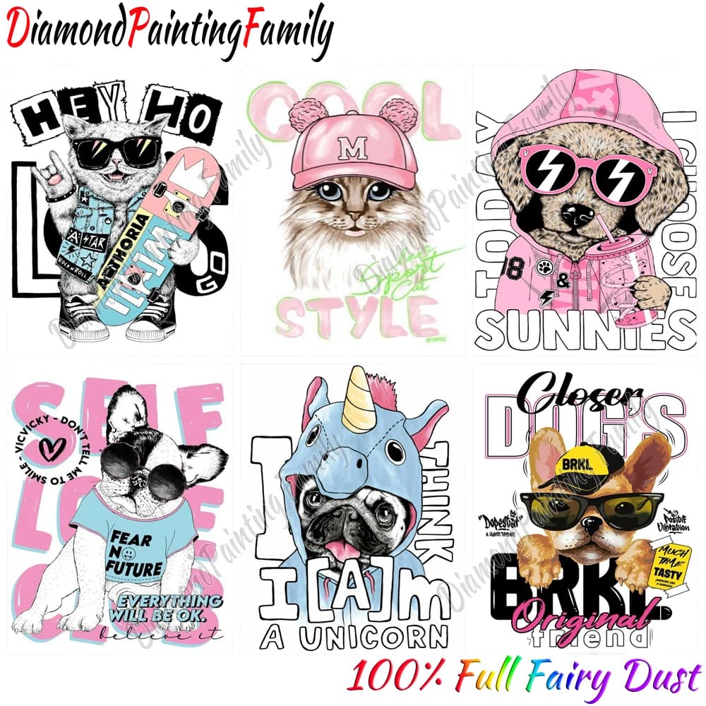 Diamond Painting Family 5D Full Fairy Dust Crystal Resin Diamond Dot Arts Words Dogs AB Drill Embroidery Set Mosaic Painting Kit