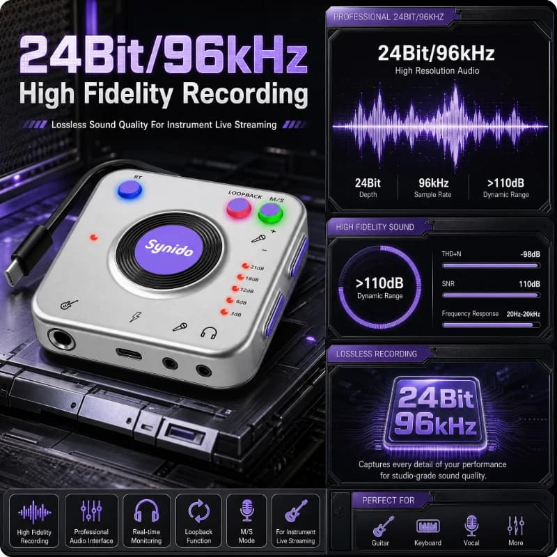 2026 New Upgraded Synido Live Dock A20 Pro USB Audio Interface Low Latency Internal Recording for Smartphone Computer