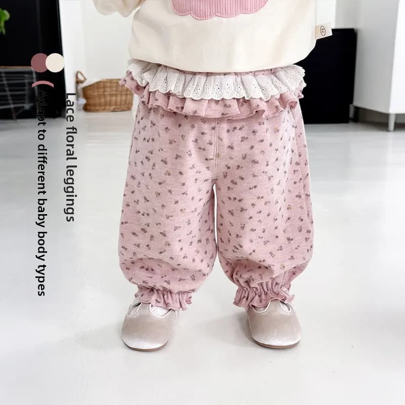 Girls' Fragmented Flower Bouquet Leggings 2025 New Autumn Baby Korean Edition Lace Casual Pants Children's Stylish Autumn Pants