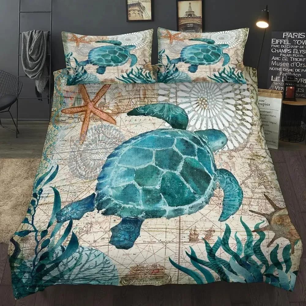 New adorable set of bed linen with sea turtle, adult bedding set, for children and girls, bed linen, bed linen, turtle, full queen