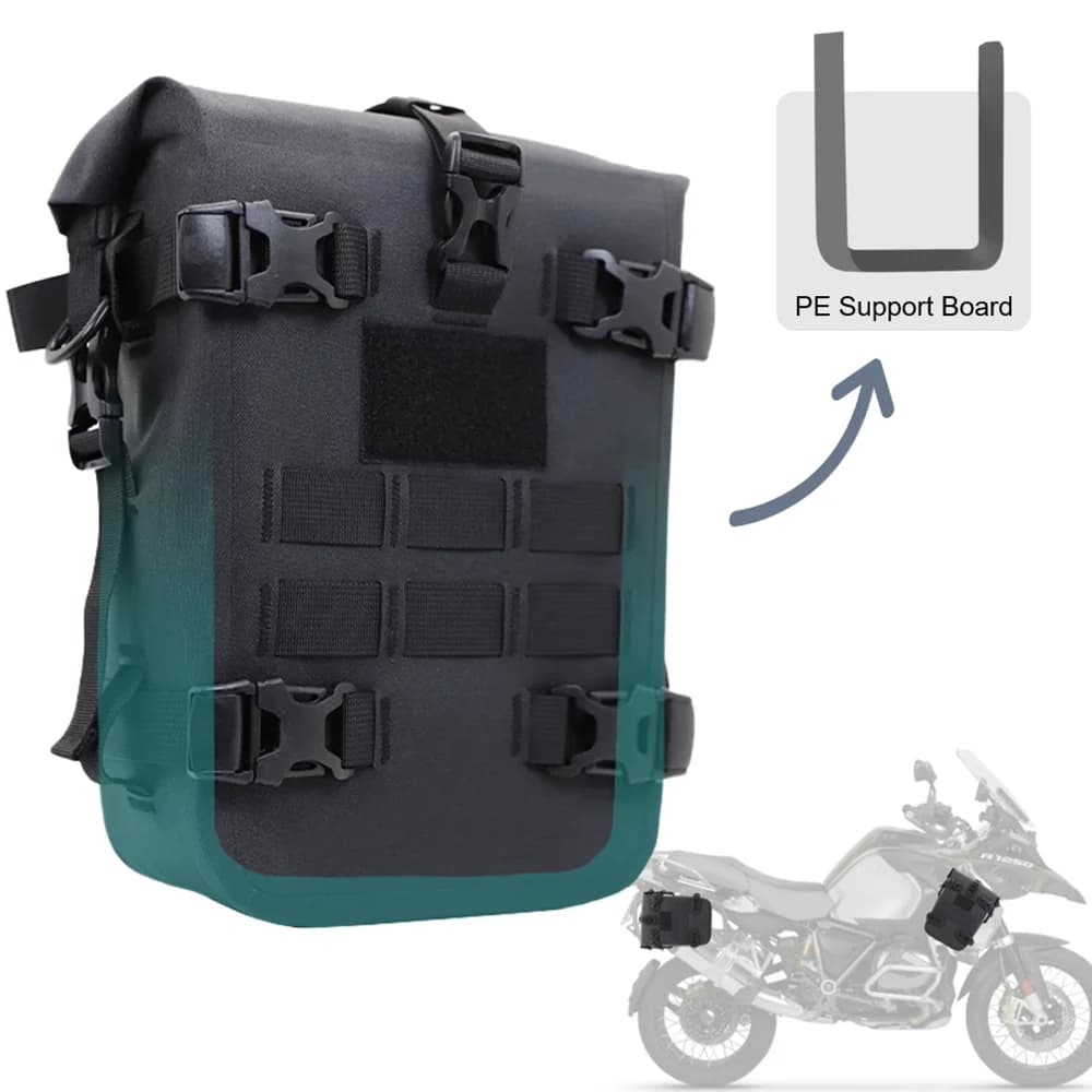 Borsa da moto impermeabile 5-8L per paraurti con supporto interno, borsa laterale da viaggio per bagagli