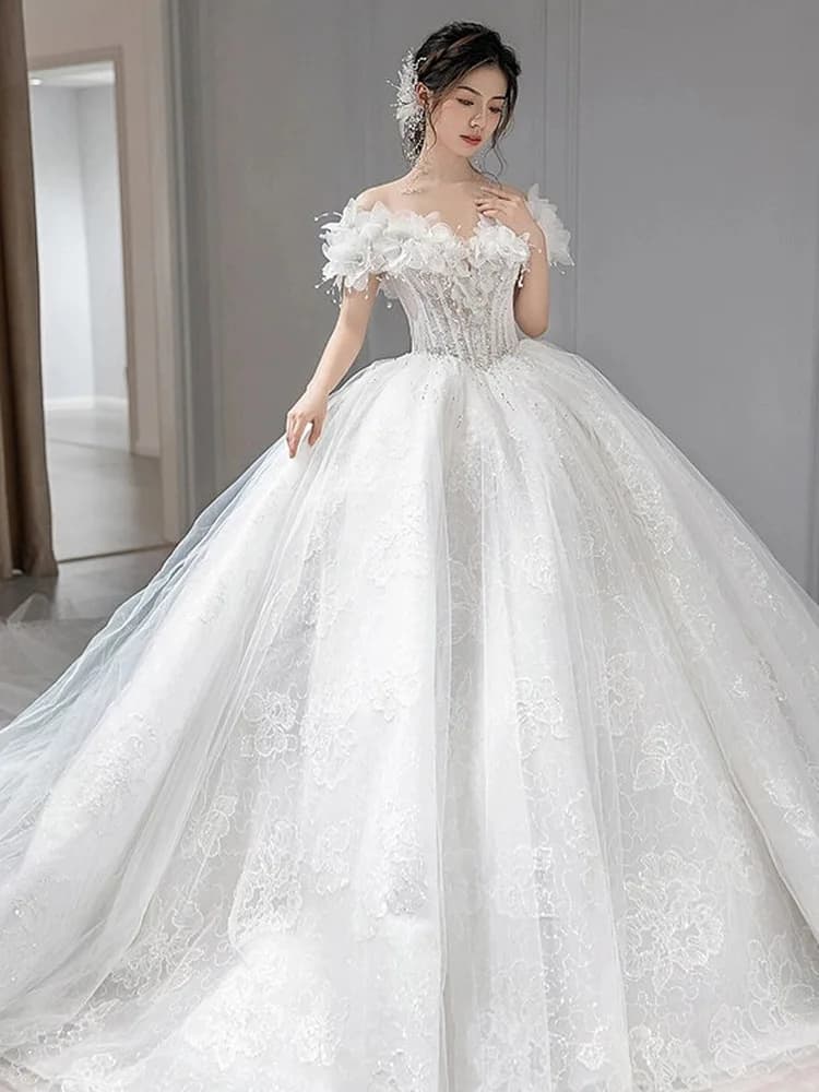 Abito da sposa elegante monospalla di lusso con gonna a coda di pesciolino, stile coreano, senza maniche, per donne curvy