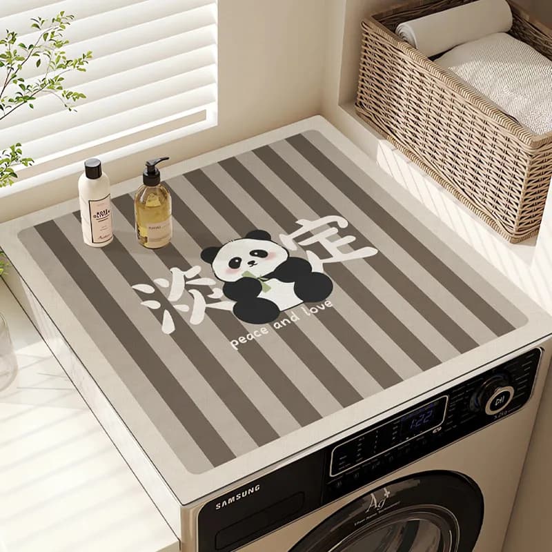 VIKAMA Ins Retro Brown Striped Panda Washing Machine Cover Pad Anti-Slip Drum Washing Machine Dust Pad Home Decoration Dust