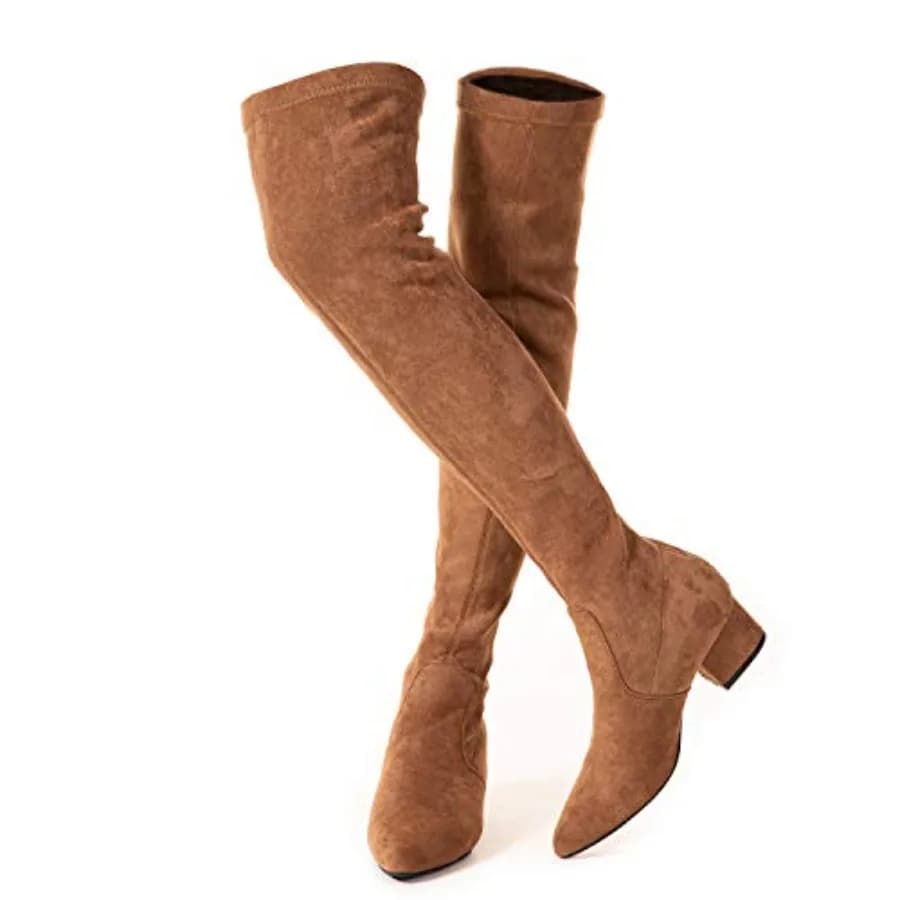 N.N.G Women Over the Knee Boots Thigh High Suede Block Wter Low Above Flat Long OTK Comfort Poted toe