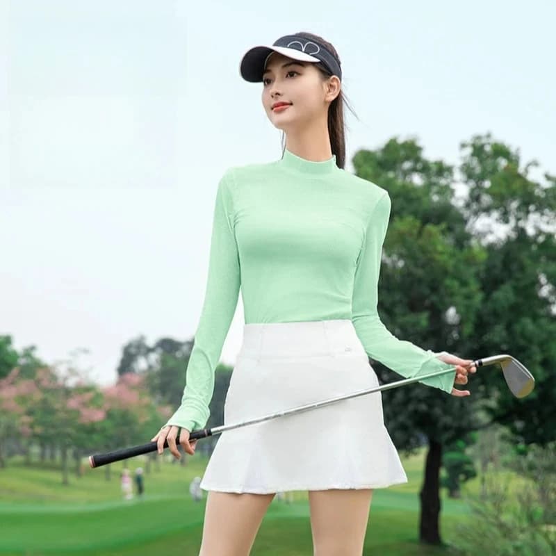 T-shirt da golf a maniche lunghe da donna, maglietta a collo alto con protezione solare primavera estate YF783