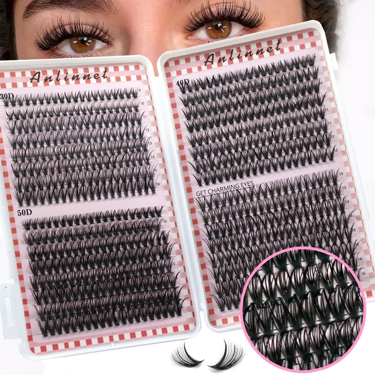 Kit di Extension Ciglia Finte a Ciuffetti 640 Pezzi 30D/40D/50D, Ciglia Finte Individuali Miste 9-16mm per Estensioni Fai da Te