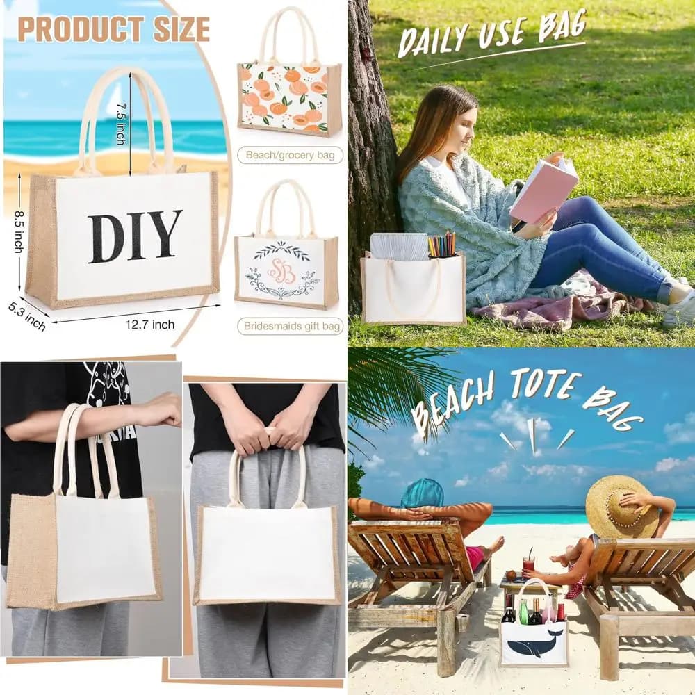 Confezione da 16 borse tote in juta con manici, borse riutilizzabili in tela per la spesa da donna, regalo di nozze fai da te, 12,6 x 8,3 x 5,1 pollici
