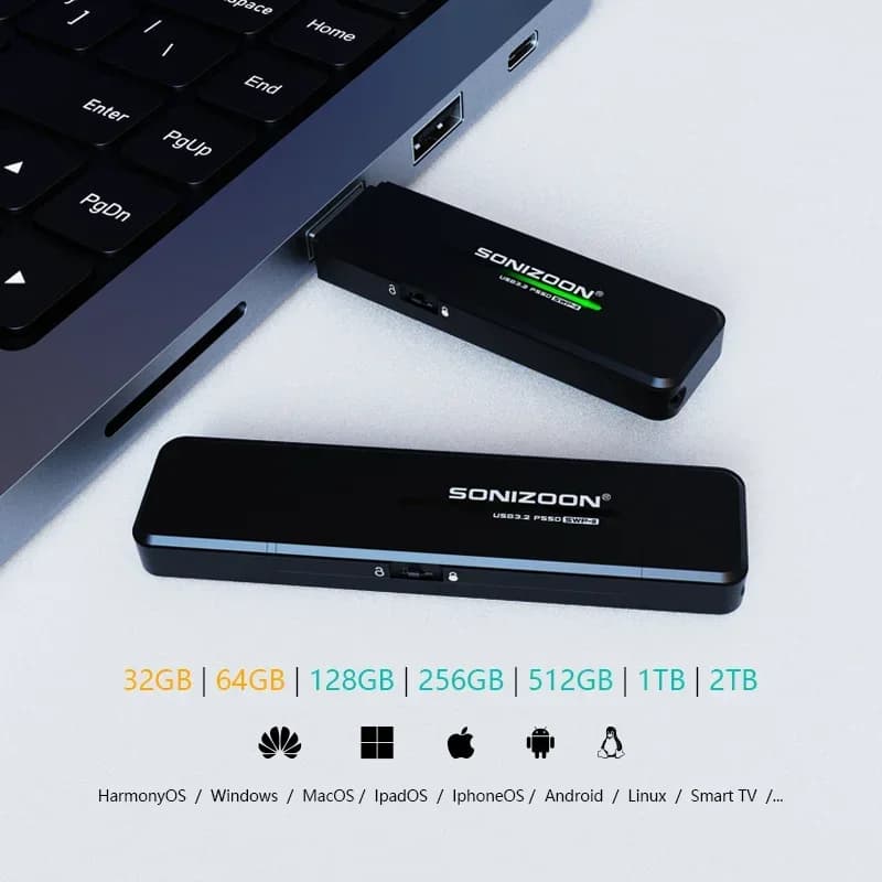 Sonizoon Chiavetta USB a stato solido da 2 TB Porta Type-c/USB3.2 Protezione da scrittura Antivirus Applicabile a PC, Mac e telefoni cellulari