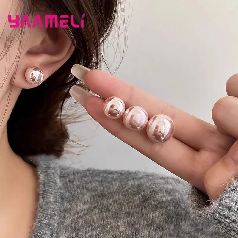 8/10/12/14mm Orecchini di perle rosa per donna 100% argento sterling massiccio 925 rivestito in oro gioielli regalo di nozze di compleanno di lusso