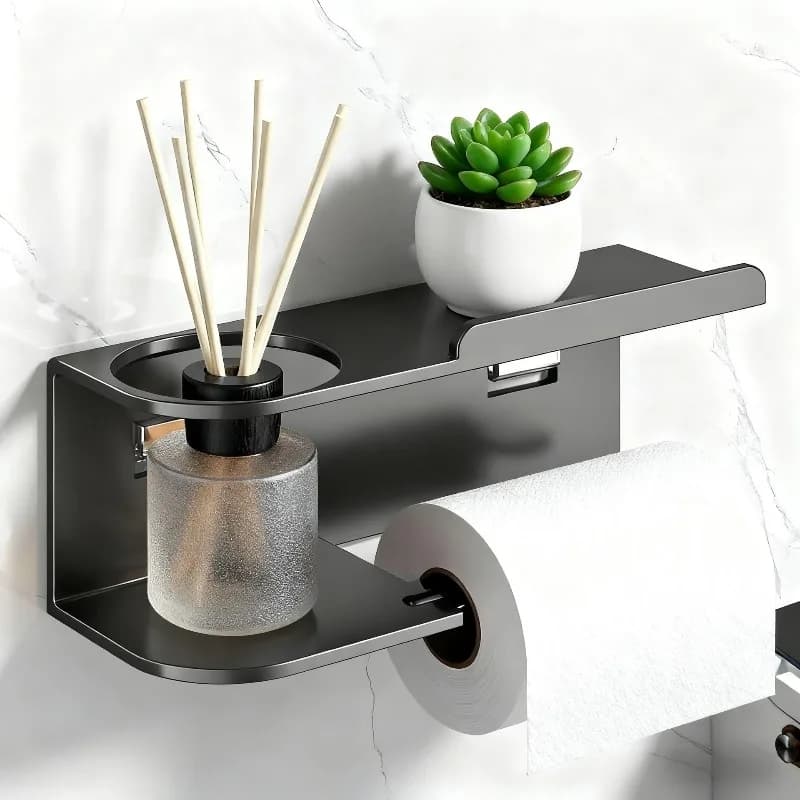 Wall-Mounted Bathroom Toilet Paper Holder with Roll Dispenser and Storage Shelf–Space-Saving Organizer for Home RestroomJJ0719