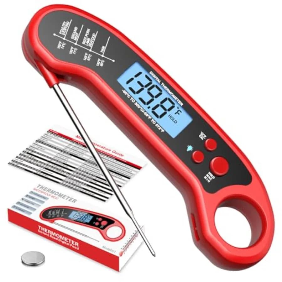 Professional Thermometer for Meat - Instant Thermometer for Foods with Waterproof Design, Retro Illumination and Min/Max Function - For Kitchen