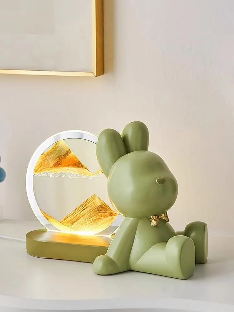 Creativo coniglio che scorre sabbia pittura lampada da scrivania ornamento telecomando luce notturna clessidra camera da letto luce decorativa