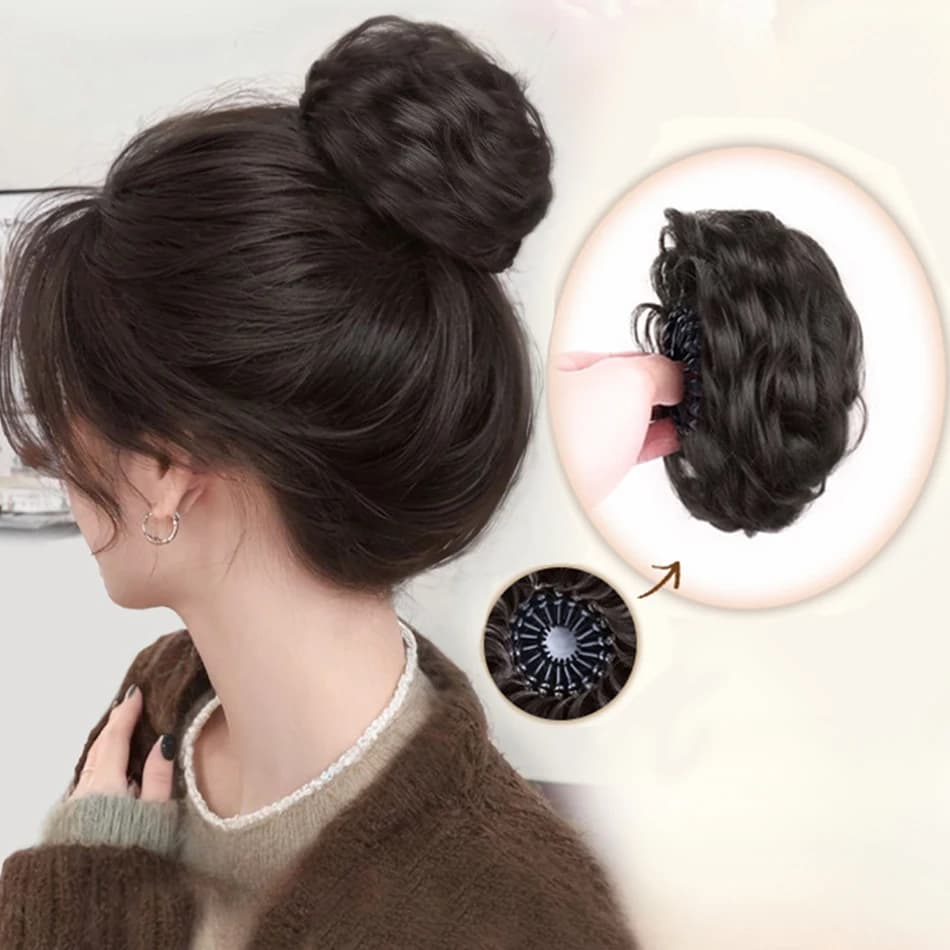 Synthetic chignon for disordered hair with bird nest Clip for expandable hair Faux curly hair Horsetail Scrunchies Copricapo for women