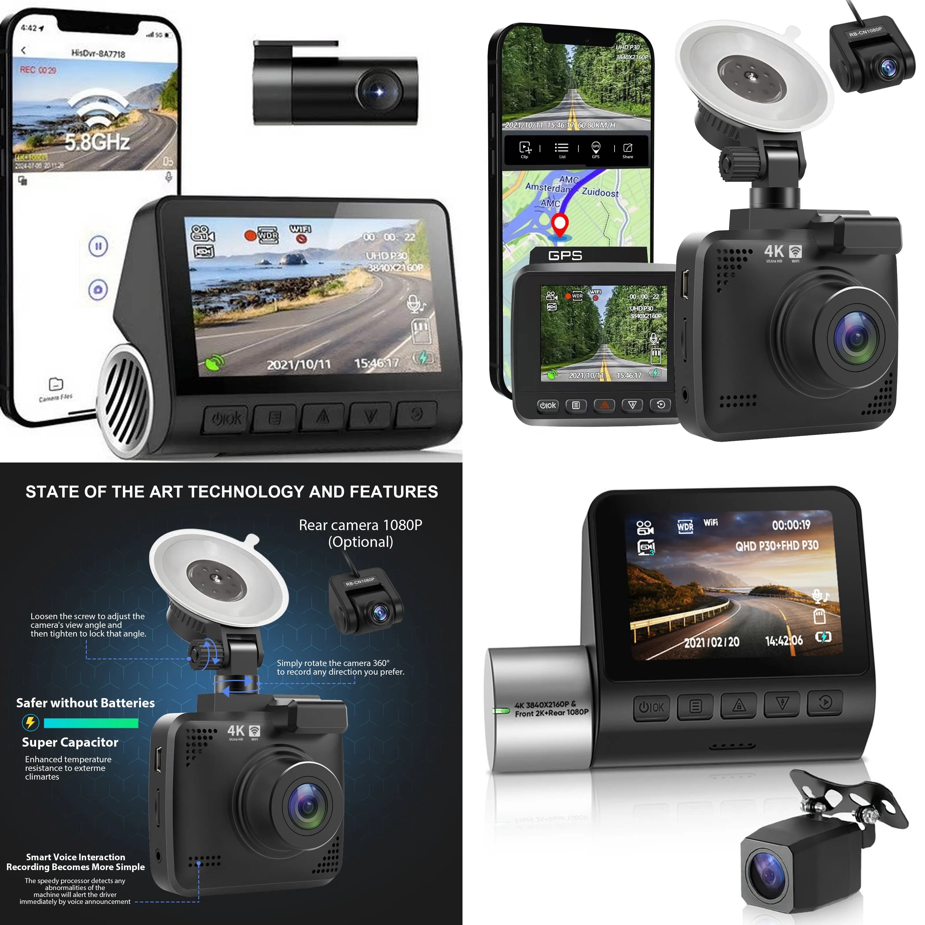 4K Ultra HD Wide Angle Dual Lens Dash Cam WiFi GPS Night Vision V50 V53 V55 A800S