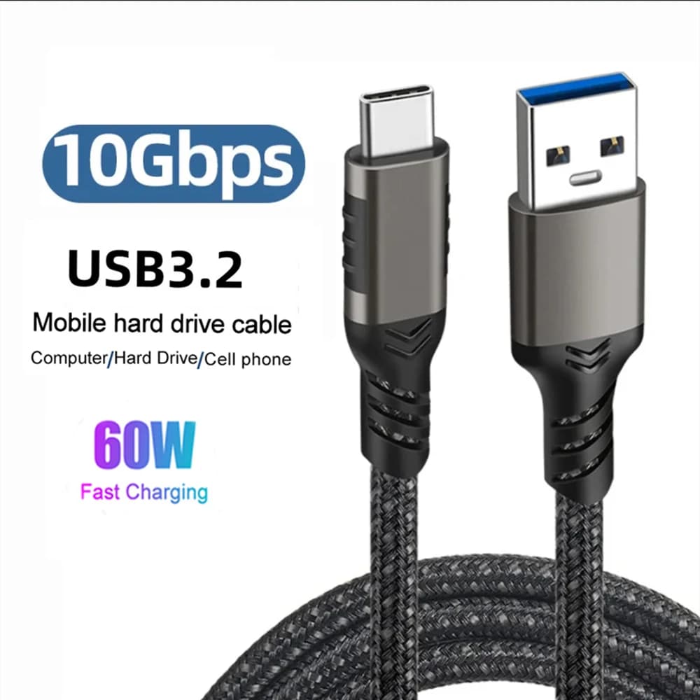Cavo USB 3.2 da USB A a Tipo C Intrecciato 10Gbps, 3A 60W QC3.0 Ricarica Rapida per Samsung NVMe SSD, Disco Rigido, Android, Dati Esterni 2M