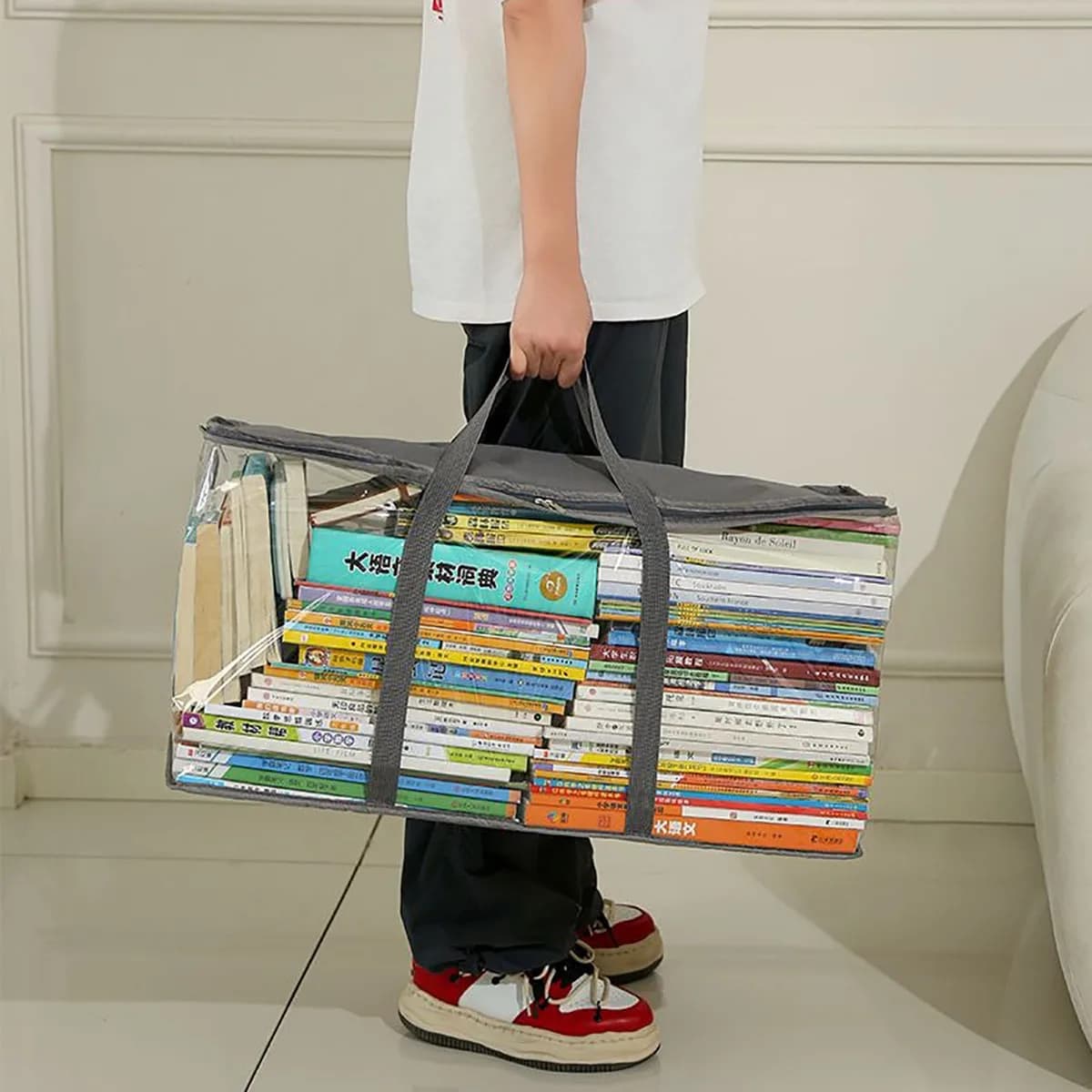 Plastic Storage Bags Clear Large Zippered Organizers Foldable Closet Bed Sheet Organizer Cube with Zipper Handles Book Clothing
