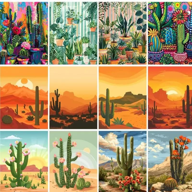Painting By Numbers On Canvas With Frame Diy Kit Heart Drawing Acrylic Paint For Adults Cactus Oil Picture Of Coloring By Number