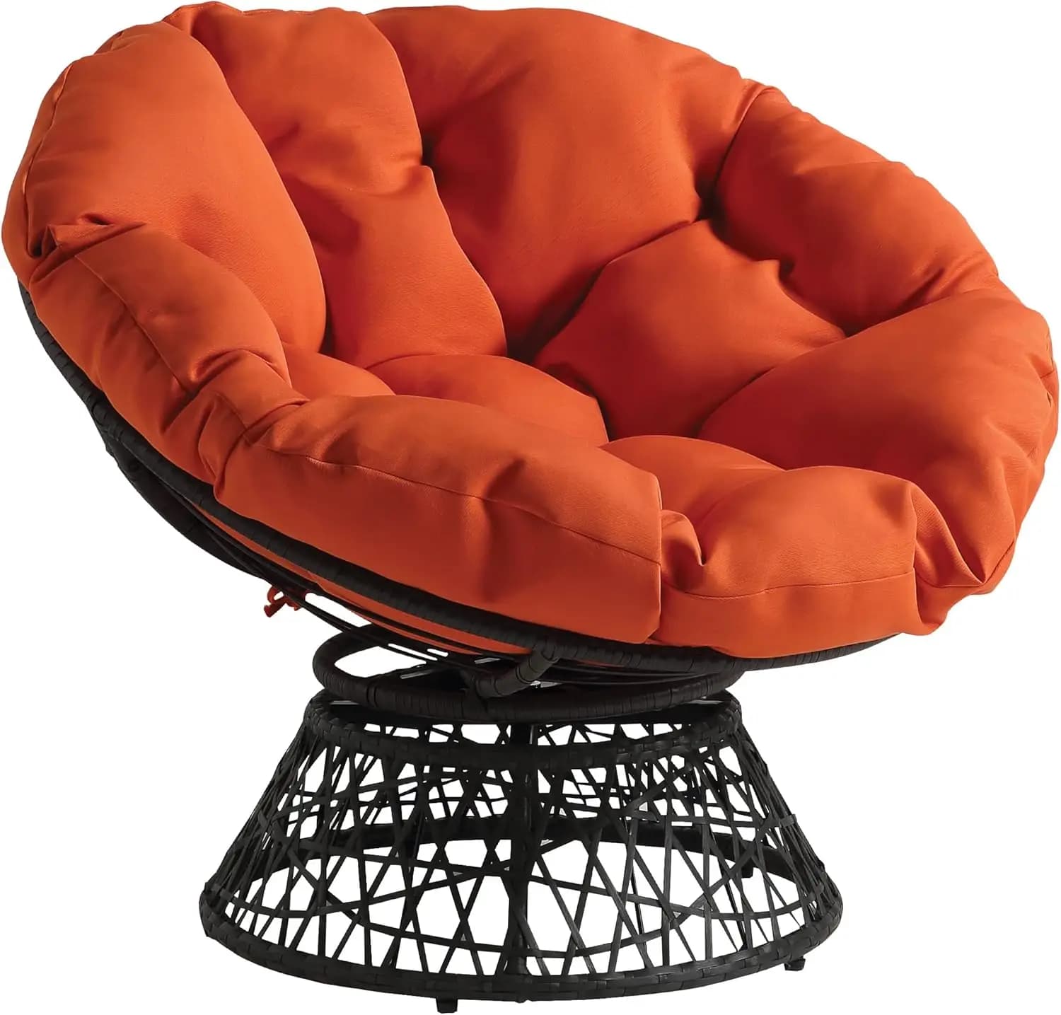 Sedia Papasan in vimini con girevole a 360 gradi, struttura grigia con cuscino arancione