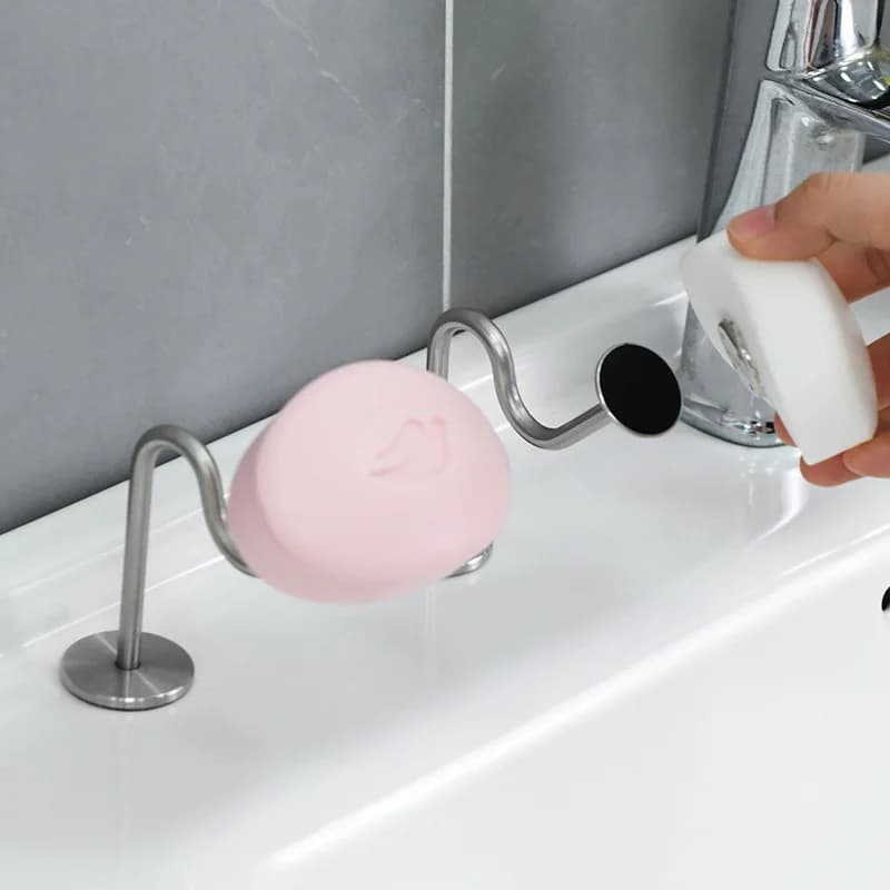 Portasapone magnetico in acciaio inossidabile senza chiodi montato a parete per portasapone da bagno