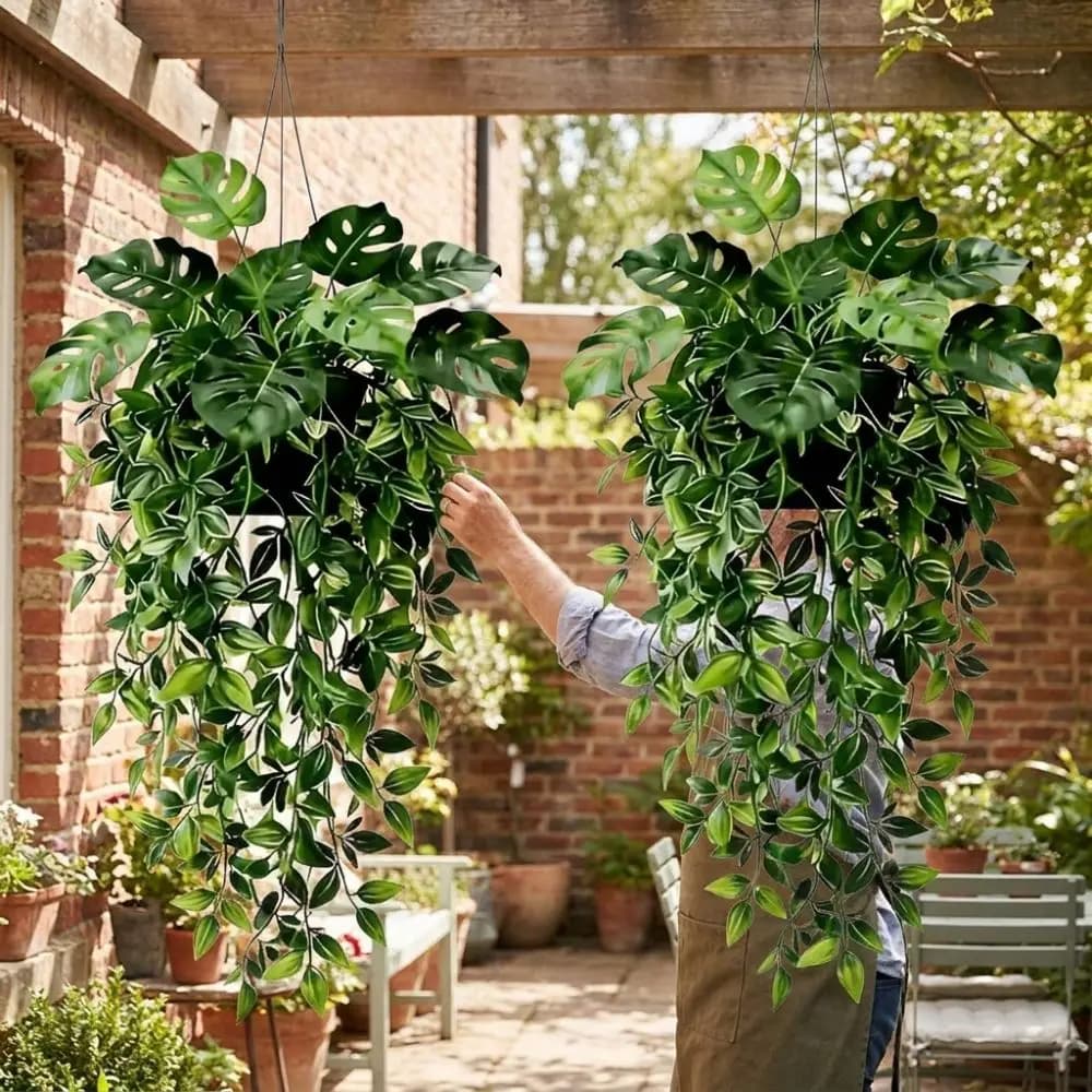 Realistic Artificial Ivy Hanging Plant Mandala Leaf Waterproof Fake Vine Hanging Basket UV Resistant Real Touch