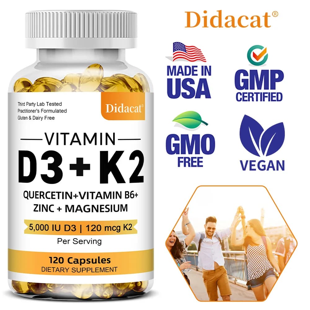 Vitamin D3 + K2 - Support for bone and heart health, Helps regulate calcium metabolism - 120 soft gels