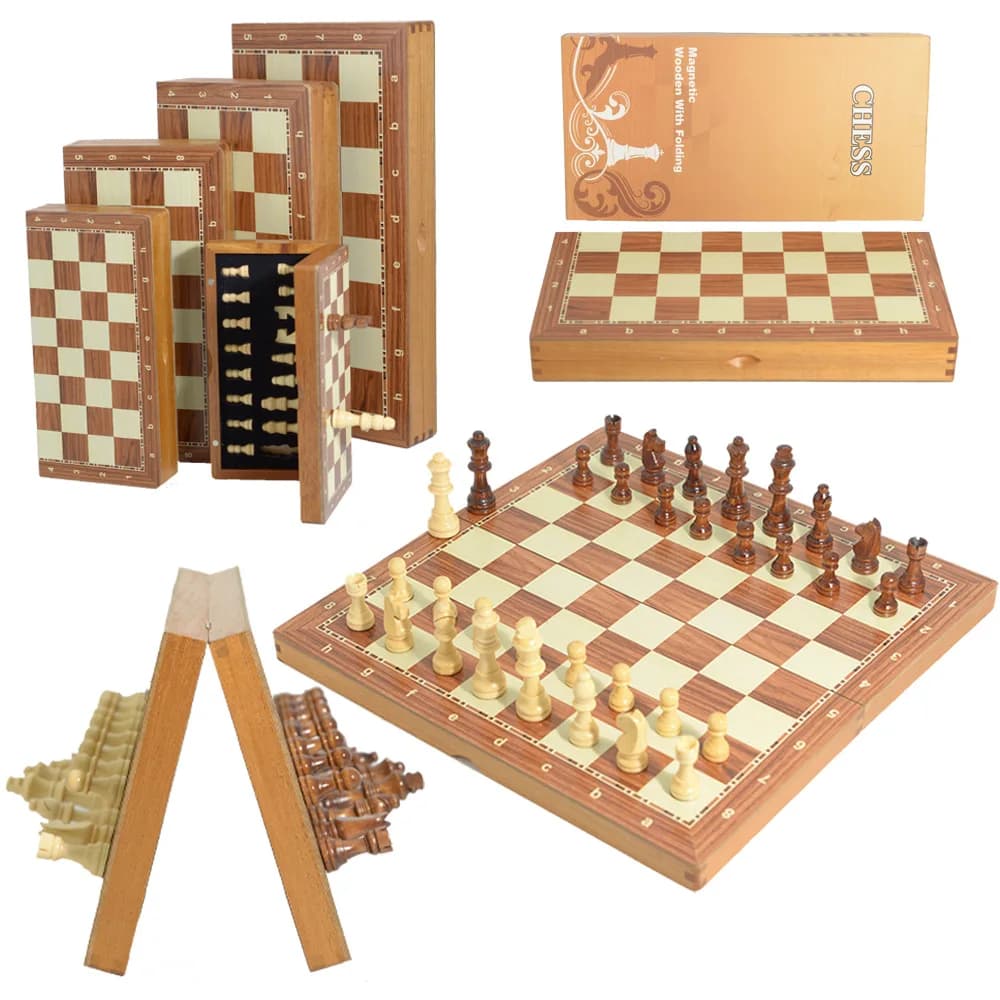 Magnetic Wood Folding Chess Set Felt Table Game 5 Size Indoor Storage Adult Children's Gift Family Chess Game