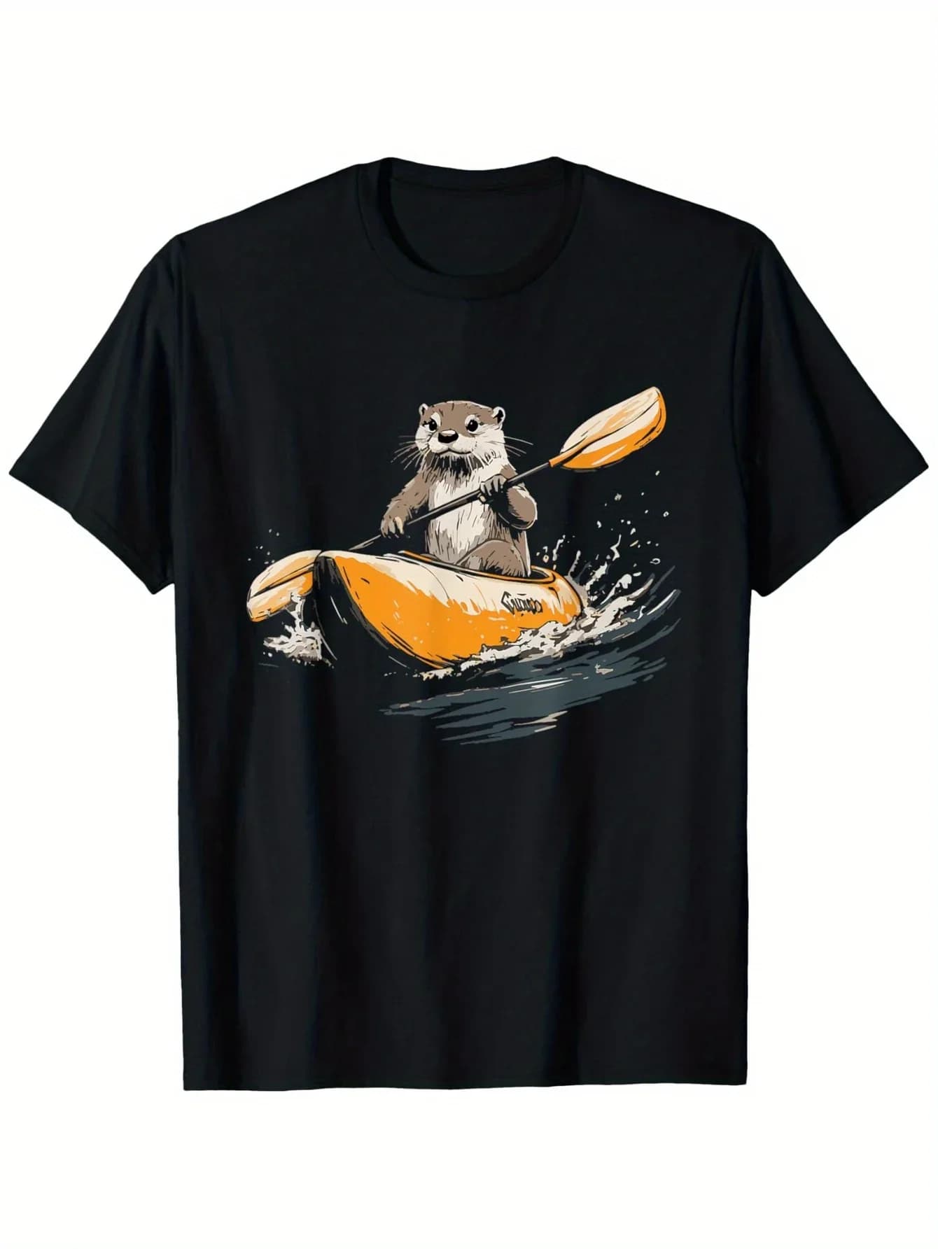 Maglietta grafica Otter Kayaking da uomo in cotone traspirante a maniche corte con collo rotondo, regalo per il paddle
