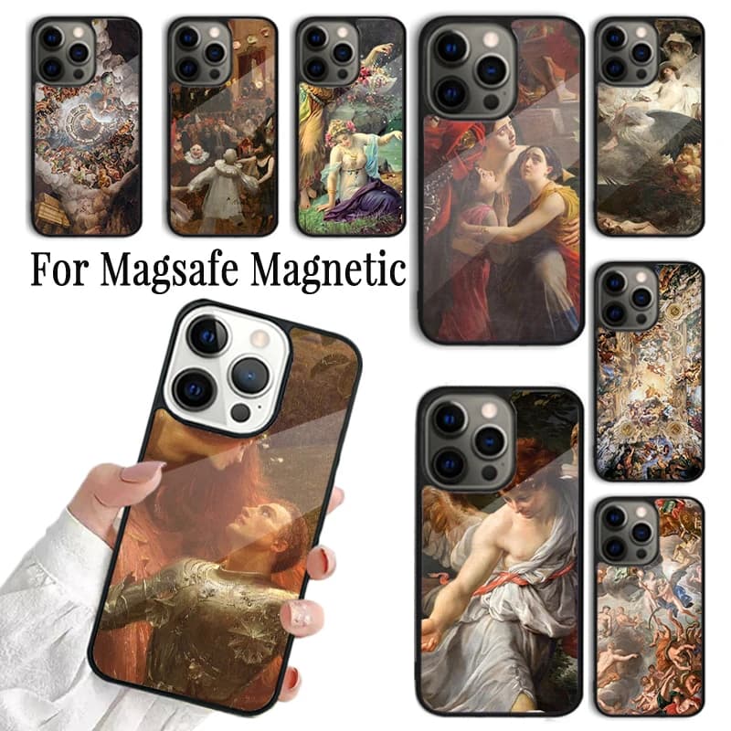 Cover Morbida per iPhone con Stampa Artistica Rinascimentale per iPhone 17 AIR 16 15 14 13 12 11 Pro Max Plus, Compatibile con Ricarica Wireless Magnetica Magsafe