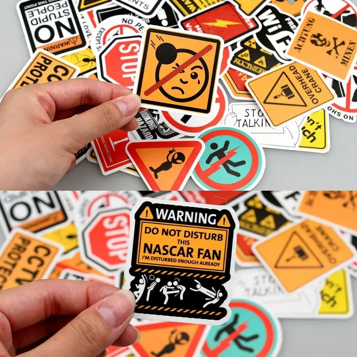 50 pz adesivi di avvertimento del fumetto pericolo Banning Skateboard chitarra Laptop moto auto giocattolo classico Cool decalcomanie Sticker
