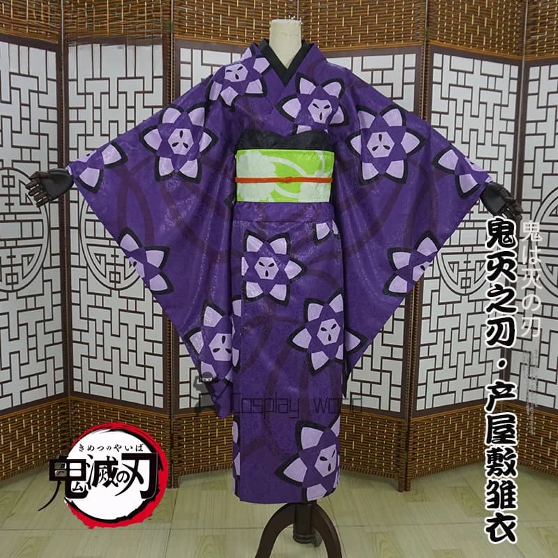 Anime Ubuyashiki Kiriya Demon Slayer Costume Cosplay Hinokami ‌ Kimono viola fantasia vestiti uniforme da festa di carnevale di Halloween