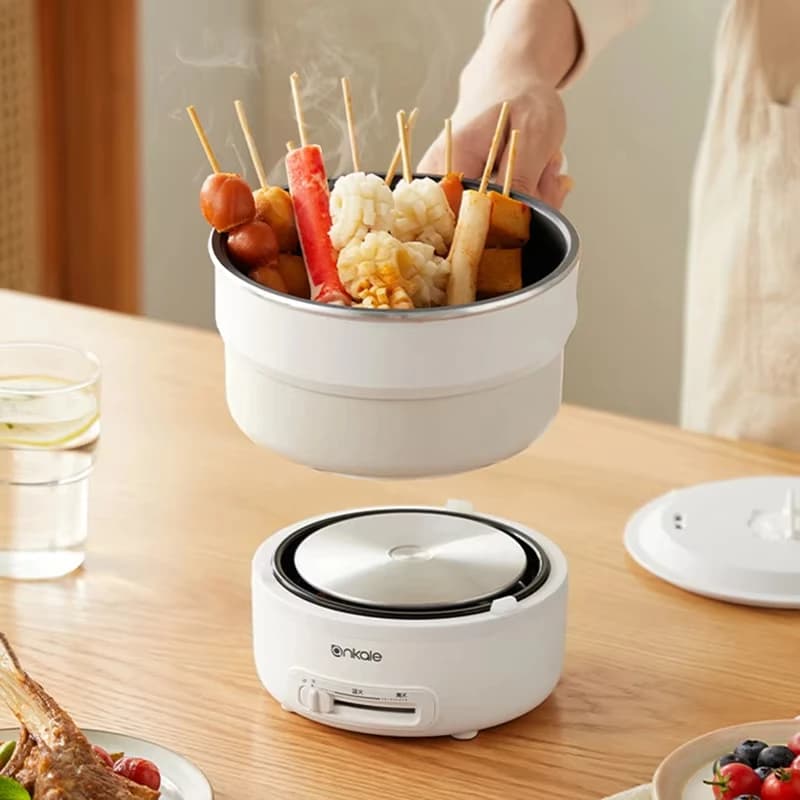 Pentola elettrica pieghevole Fornello di riso da 2,0 litri Tipo diviso Spezzatino Padella antiaderente Padella elettrica da viaggio 220V