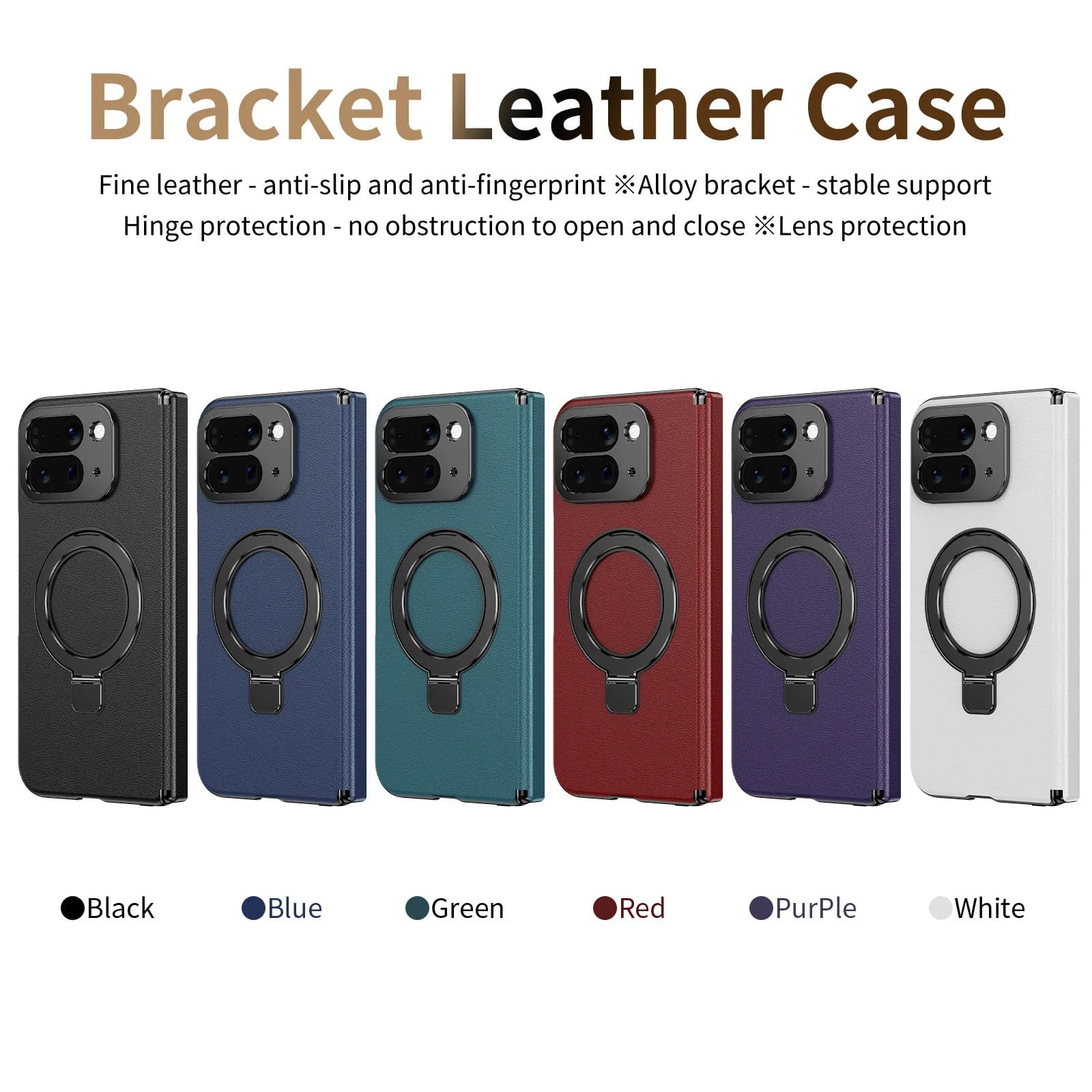 Custodia in vetro con cornice frontale per Google Pixel 10 Pro Anello magnetico in pelle pieghevole Caricatore wireless Copertura dell'albero centrale Custodie anti-detonazione