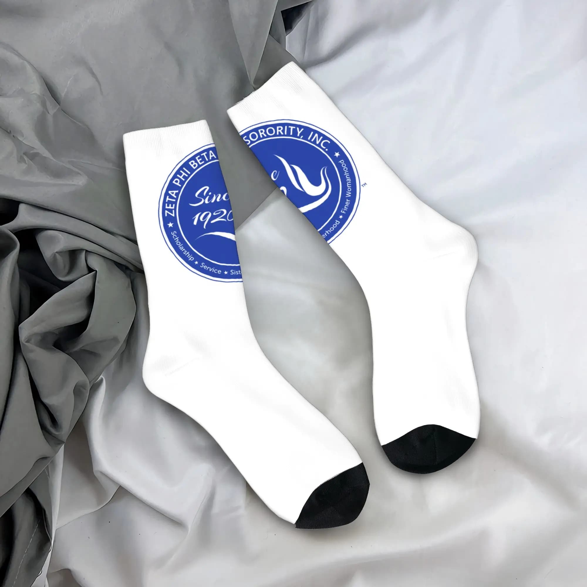 Calzini Personalizzati con Logo Zeta Phi Beta Blu per Uomo e Donna, Elastici per Estate Autunno Inverno, Calzini con Lettere Greche 1920 ZOB