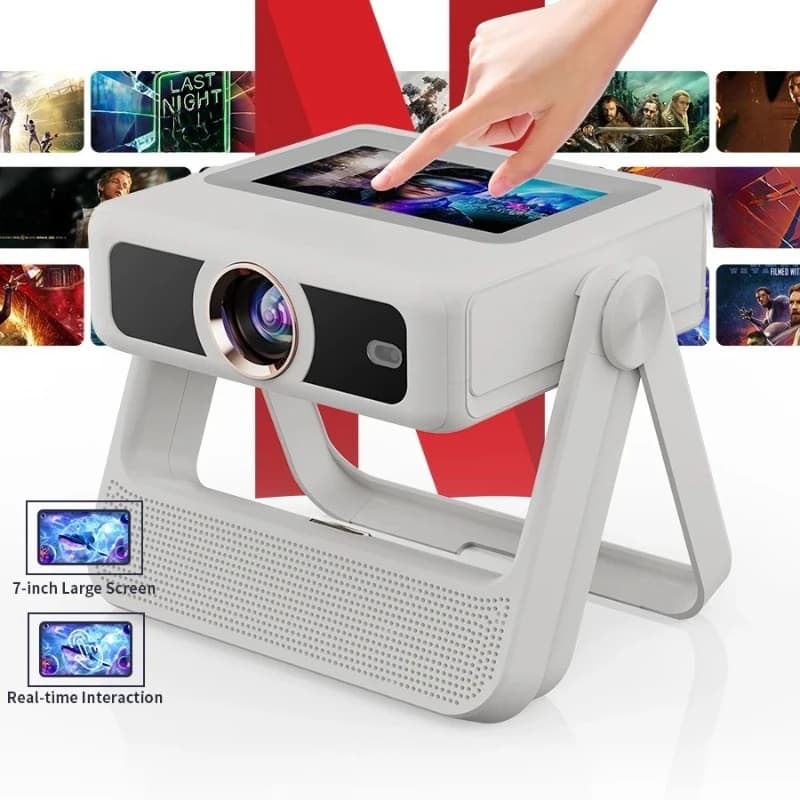 Screen Portable Projector, 4K Video Supported WiFi Bluetooth, Auto‑Focus Mini Gaming Movie Projector for Home & Outdoor Use