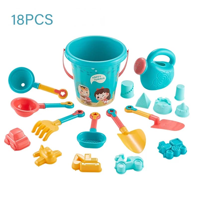 Set di giocattoli da spiaggia per bambini estivi da 18 pezzi strumenti per la pala del secchio dell'acqua del gioco della sabbia della spiaggia all'aperto del genitore del bambino
