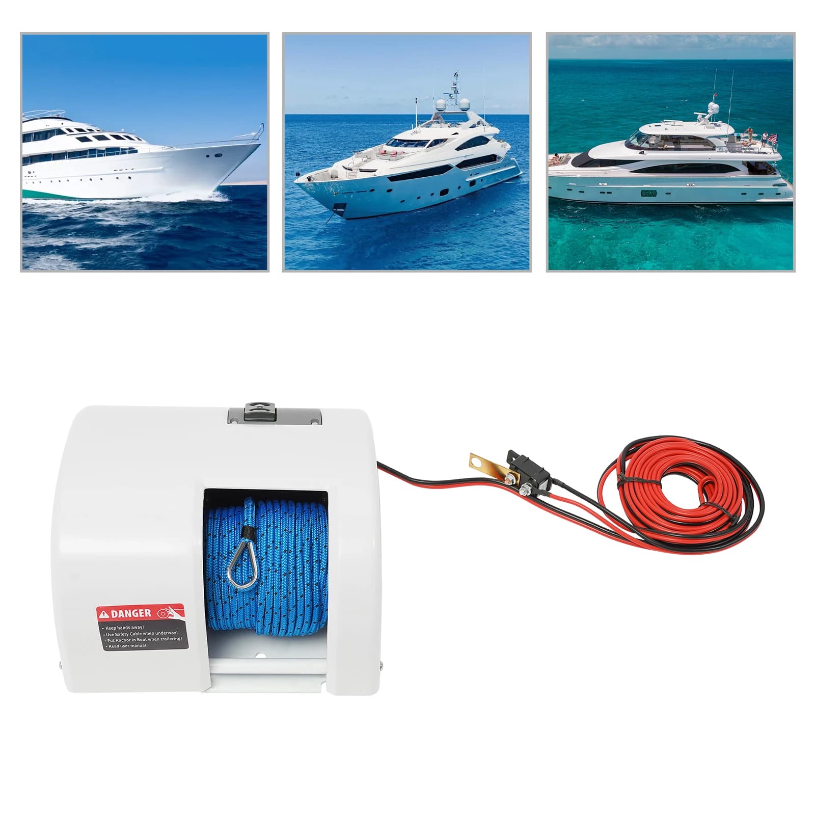 Verricello Elettrico per Ancora 12V 25lbs per Acqua Salata con Telecomando Wireless e Cavo da 30m, Impermeabile IP65 per Pontone