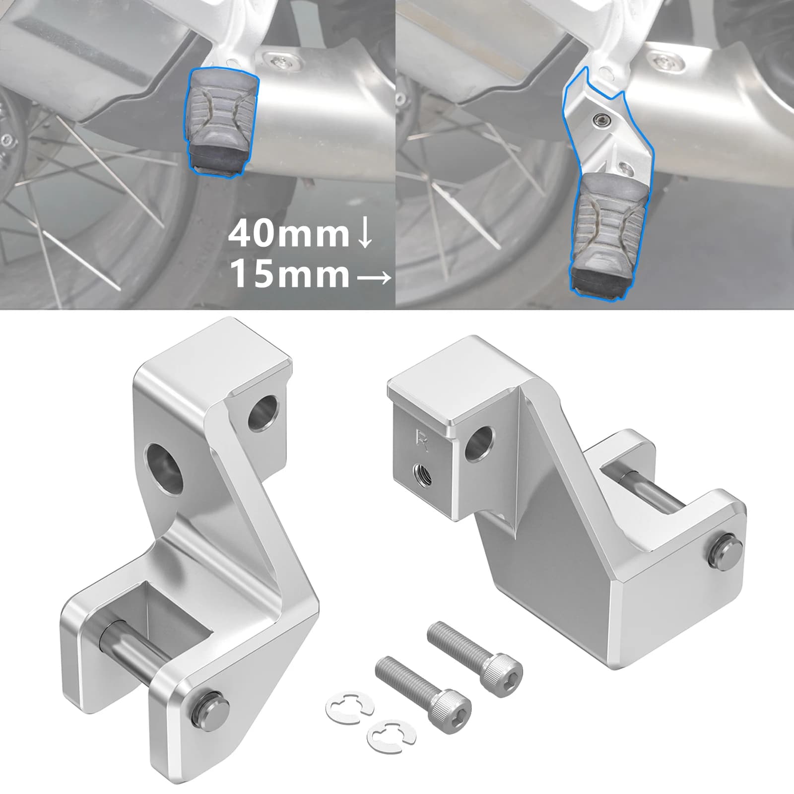 Moto 40mm Pedane Inferiore Pedane Abbassamento Staffe per BMW R1250GS Adventure R1250GSA 2018-2024 R1250GS 2018-2023