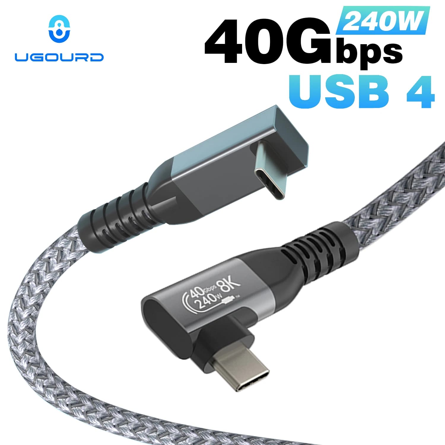 UGOURD USB 4 40Gbps Cable Thunderbolt4 Type C Elbow 90 Degree Angle 240W USB C Cable 8K Male to Male for EGPU SSD Box ACASIS