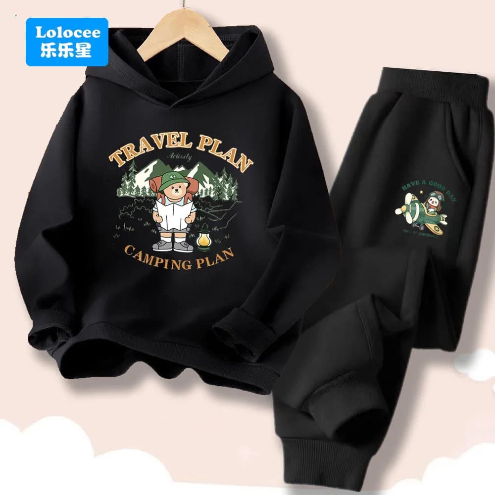 Big Boys Autumn Clothes Sets Little Boys Spring Casual Outfits Kids Sets Travel Bear Print Hoodie+Pants 2pcs Tracksuits XYJ1