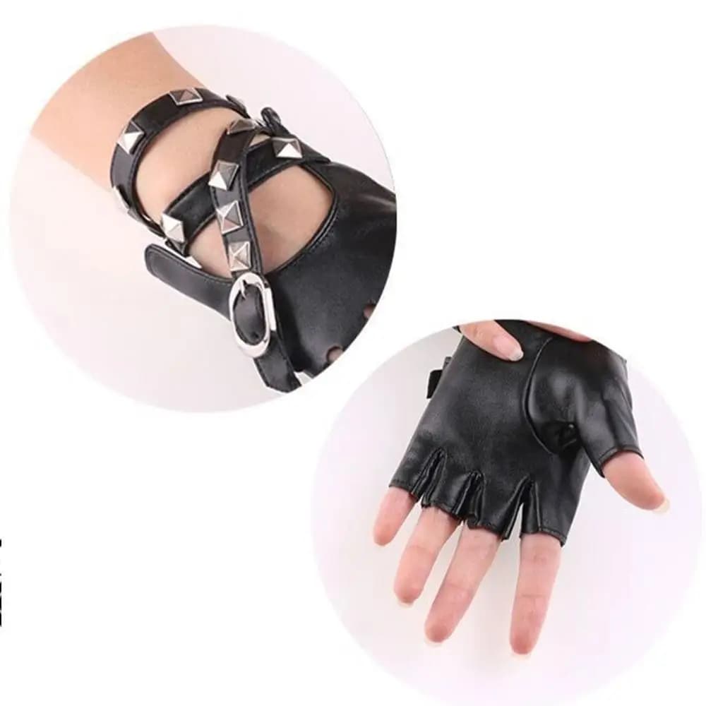 Motorcycle Accessories Ride Rivet Punk Glove Fingerless Leather Mittens Gloves