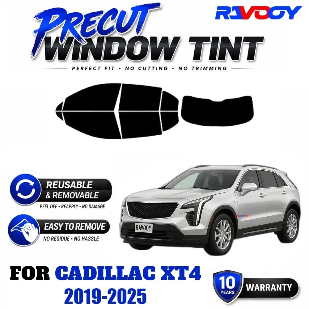 RAVOOY Precut Window Tint, Reusable Removable EPU Film, Custom Fit for Cadillac XT4 2019-2025, UV Heat Protection
