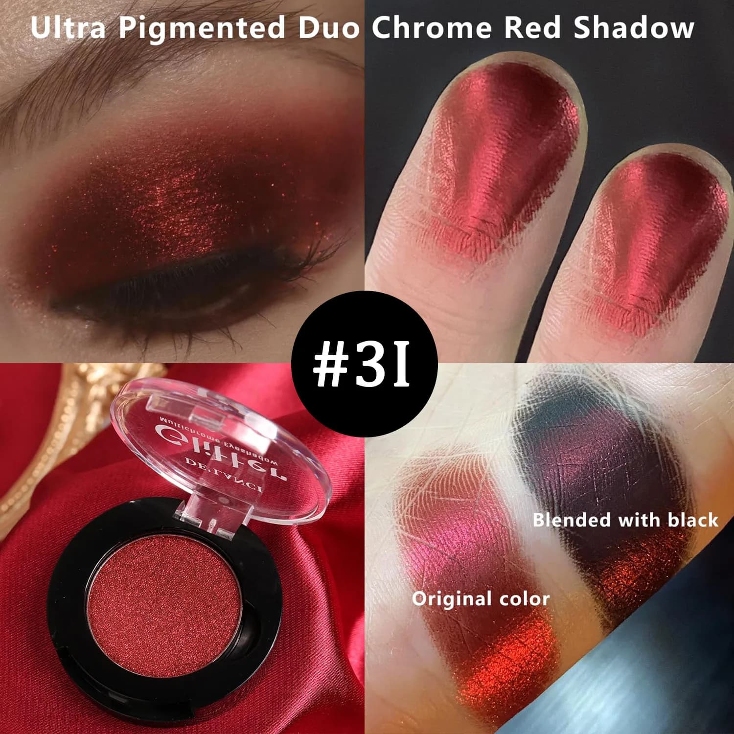 DE'LANCI Glitter Eyeshadow Multichrome Shimmer Metallic Single Color High Pigment Waterproof Fine Sparkle Lasting Eye Makeup