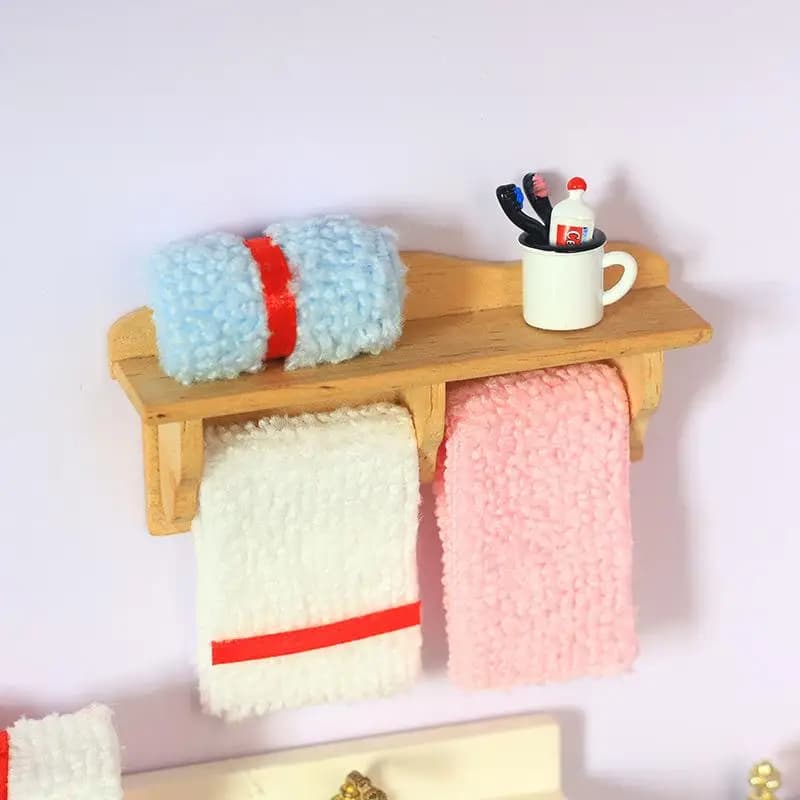 Set di 1 Portasciugamani per Casa delle Bambole 1/12, Accessori per Bambole, Modellini, Mini Scaffale per Cosmetici, Mobili in Miniatura in Legno, Kit Bagno