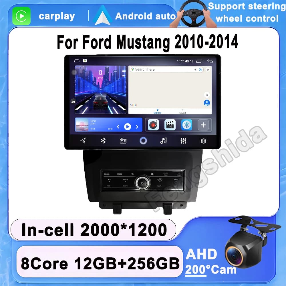 Wireless Android 14 Carplay per Ford Mustang 2010-2014 No 2din DVD Car Multimedia Player 5G Wifi Bluetooth Touch Screen Display
